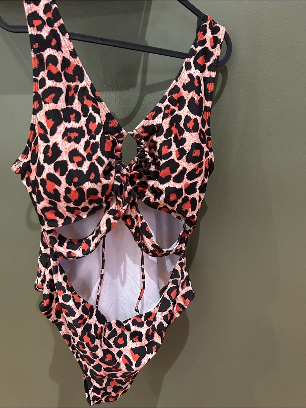 SHEIN Leopard Print One-Piece Swimsuit - Pink and Black